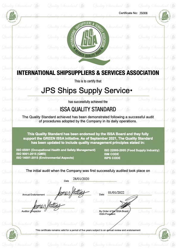 ISSA Quality Standard JPS Ships Supply Service